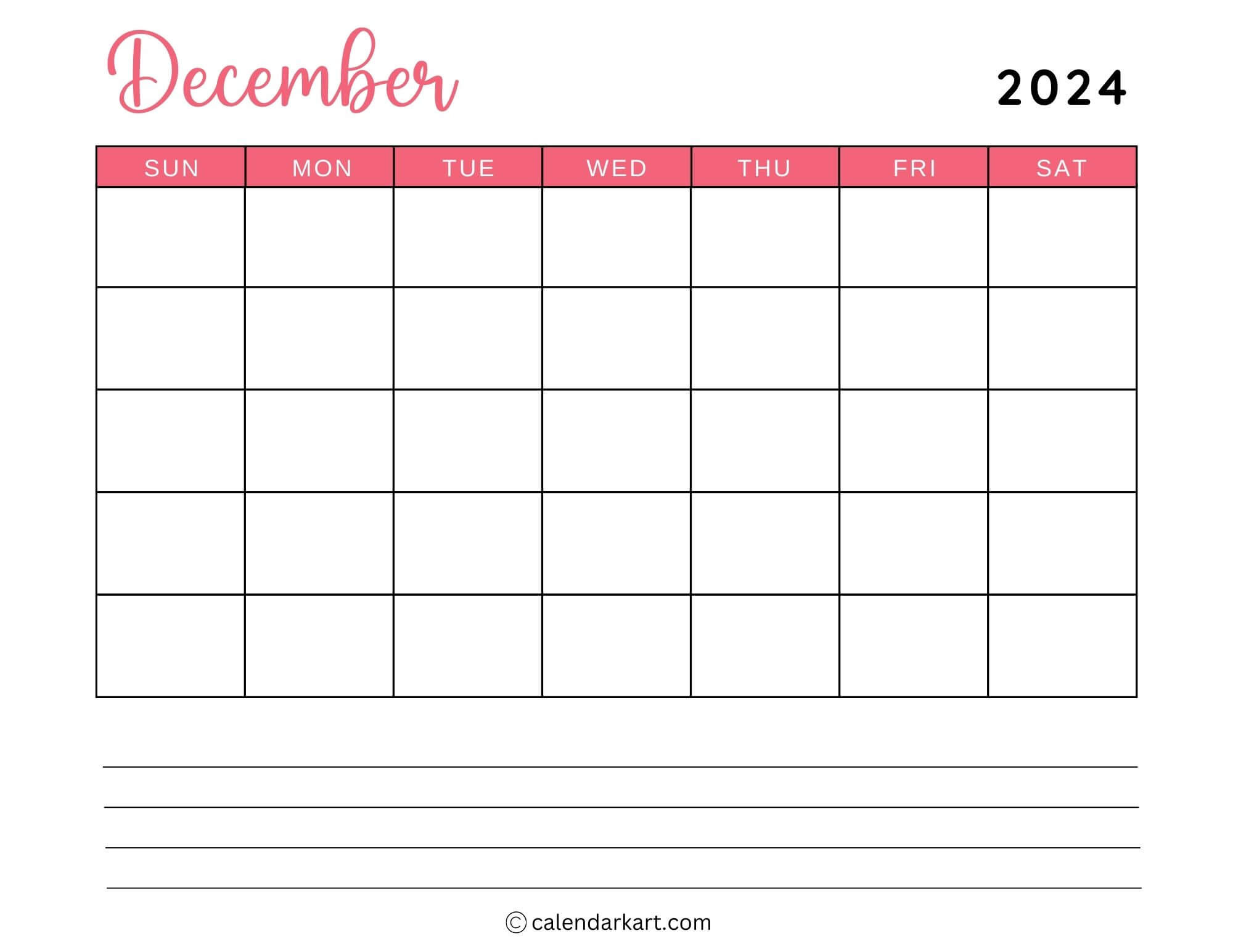 40 Printable December 2024 Calendars | Free Pdf - Calendarkart inside Calendar 2024 December Printable Mon-Sun