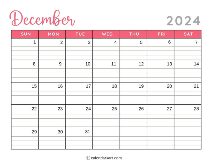 December 2024 Calendar Printable