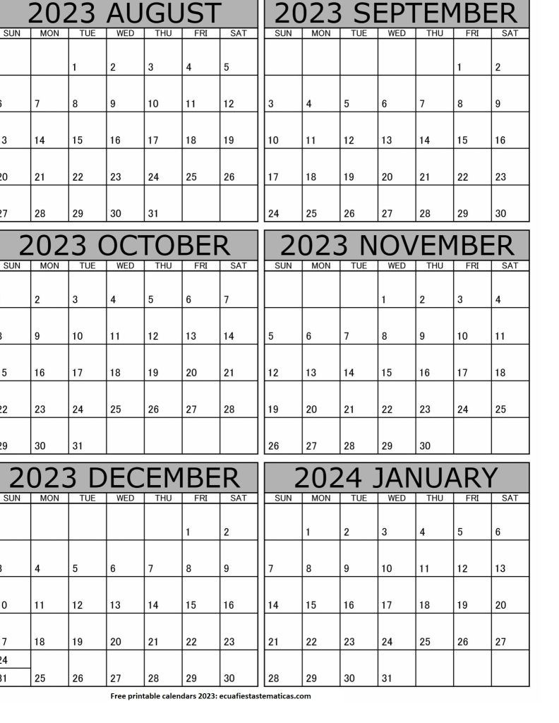 August 2023 To January 2024 Calendar Templates in 2024 Calendar Printable July To December