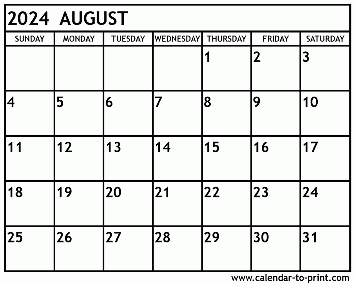 August 2024 Calendar Printable regarding August-December 2024 Calendar Printable