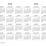 Calendar 2024 And 2025 On One Page | Calendar Quickly For 2024 And 2025 Calendar Printable December