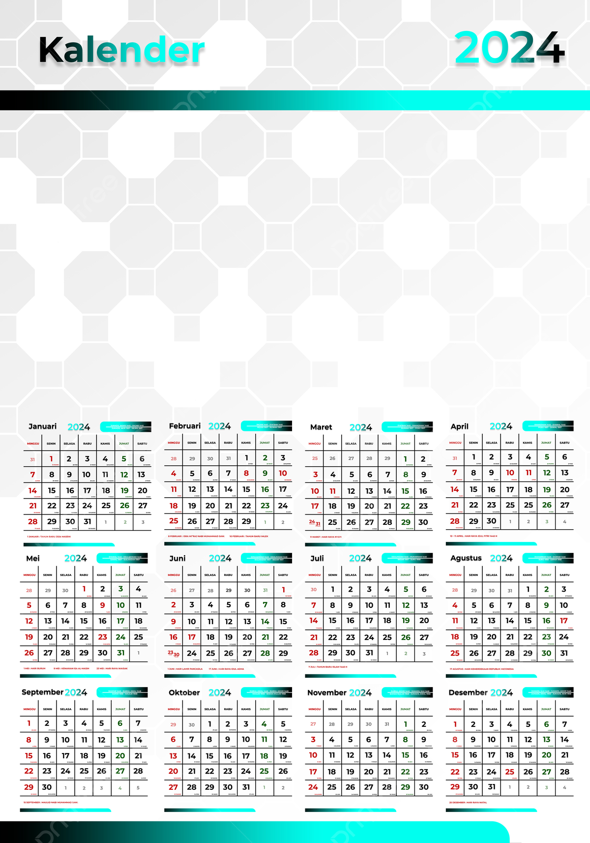 Calendar 2024 January To December Design Template Template for Calendar 2024 January To December Printable