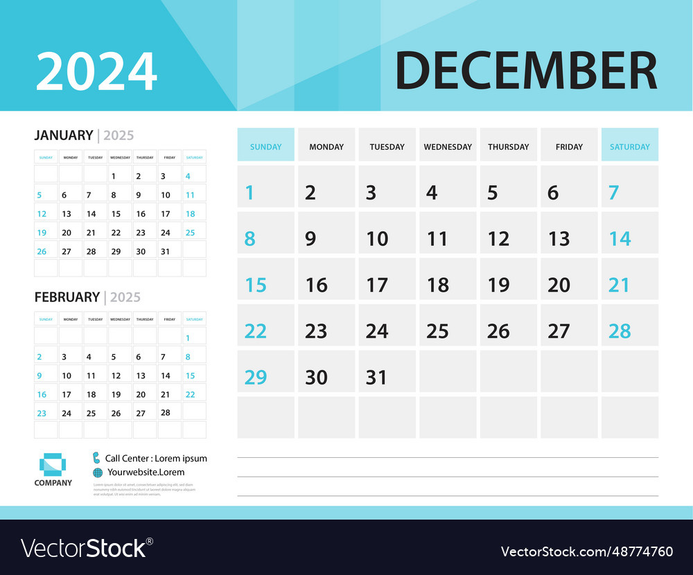 Calendar 2024 Template December Year Desk Vector Image in December 2024 Printable Desk Calendar