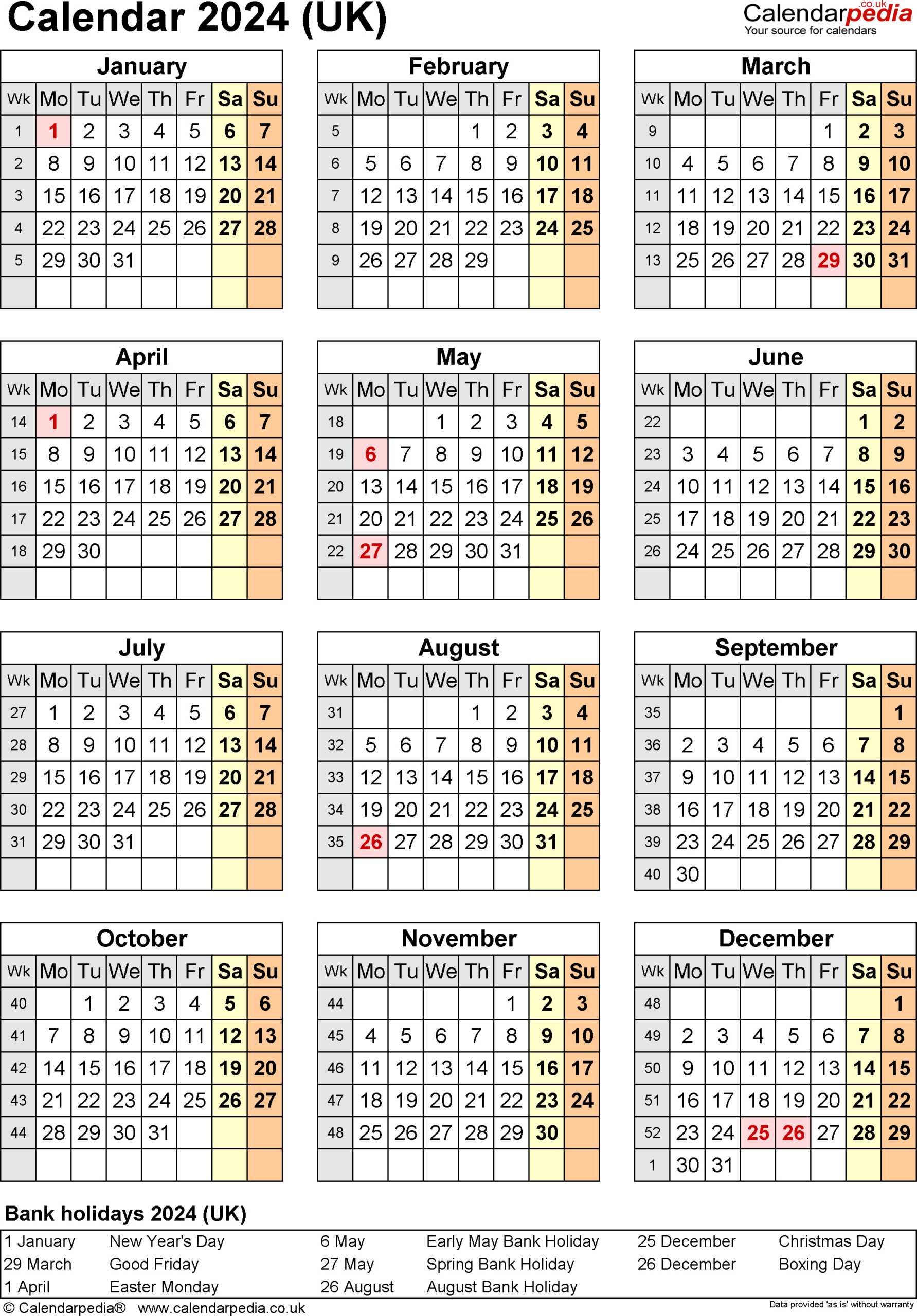 Calendar 2024 (Uk) - Free Printable Pdf Templates regarding December 2024 Calendar Uk Printable