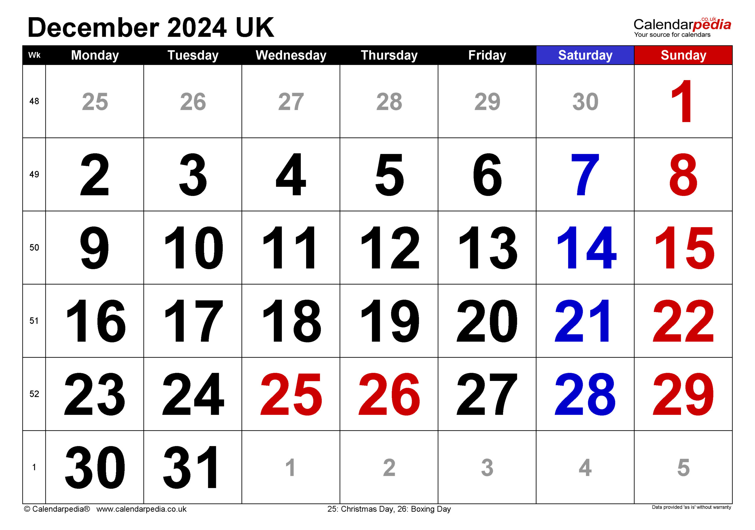 Calendar December 2024 Uk With Excel, Word And Pdf Templates for December 2024 Uk Calendar Printable