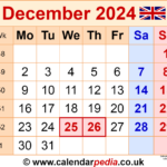 Calendar December 2024 Uk With Excel, Word And Pdf Templates Intended For Calendar 2024 December Uk Printable