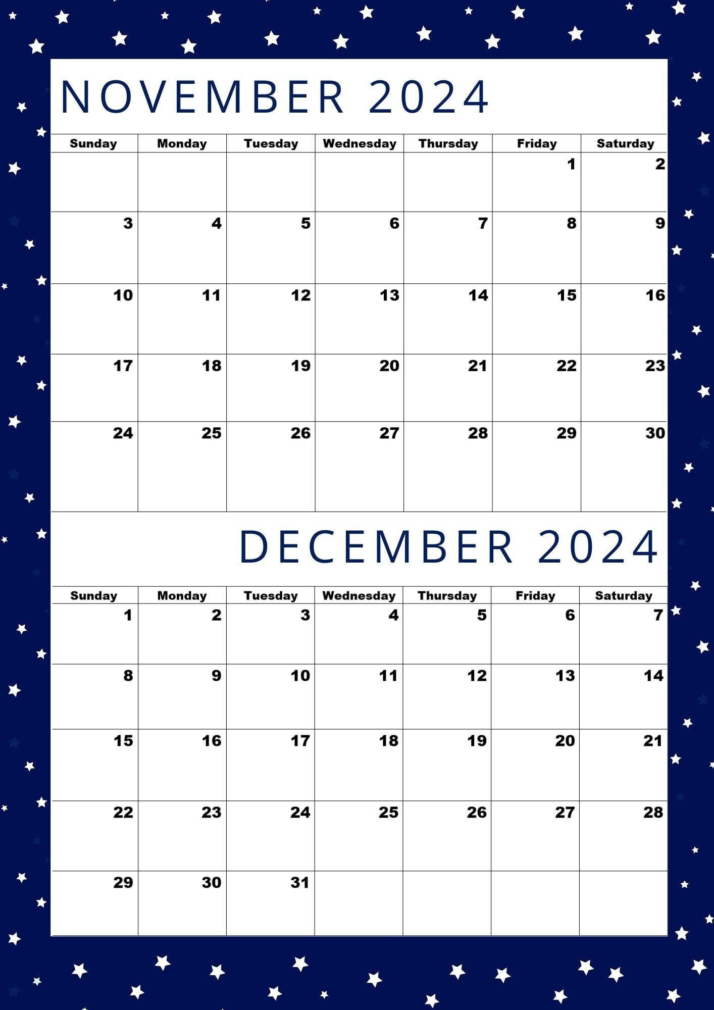 Calendar For November And December 2024,A4 Size,Pdf,Printable in Calendar Nov 2024 December 2024 Printable