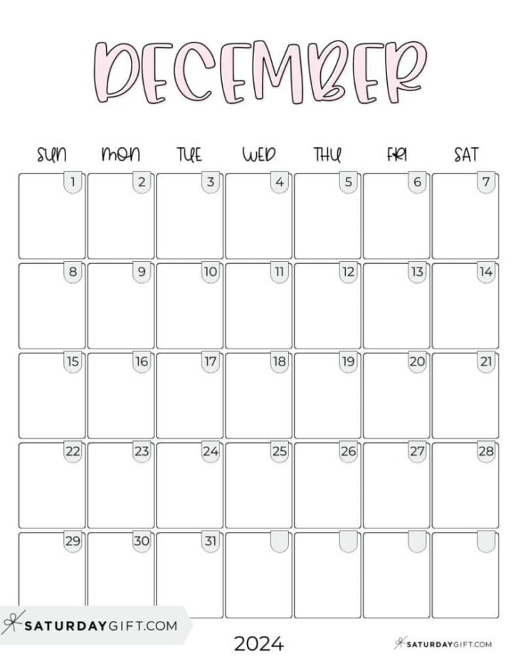 Aesthetic Cute December 2024 Calendar Printable