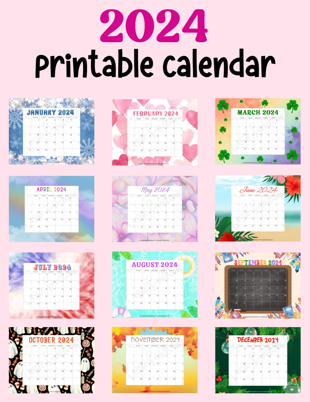 Cute Free Printable Monthly Calendar 2024 - Cassie Smallwood pertaining to Calendar September October November December 2024 Seperate Printable Cute