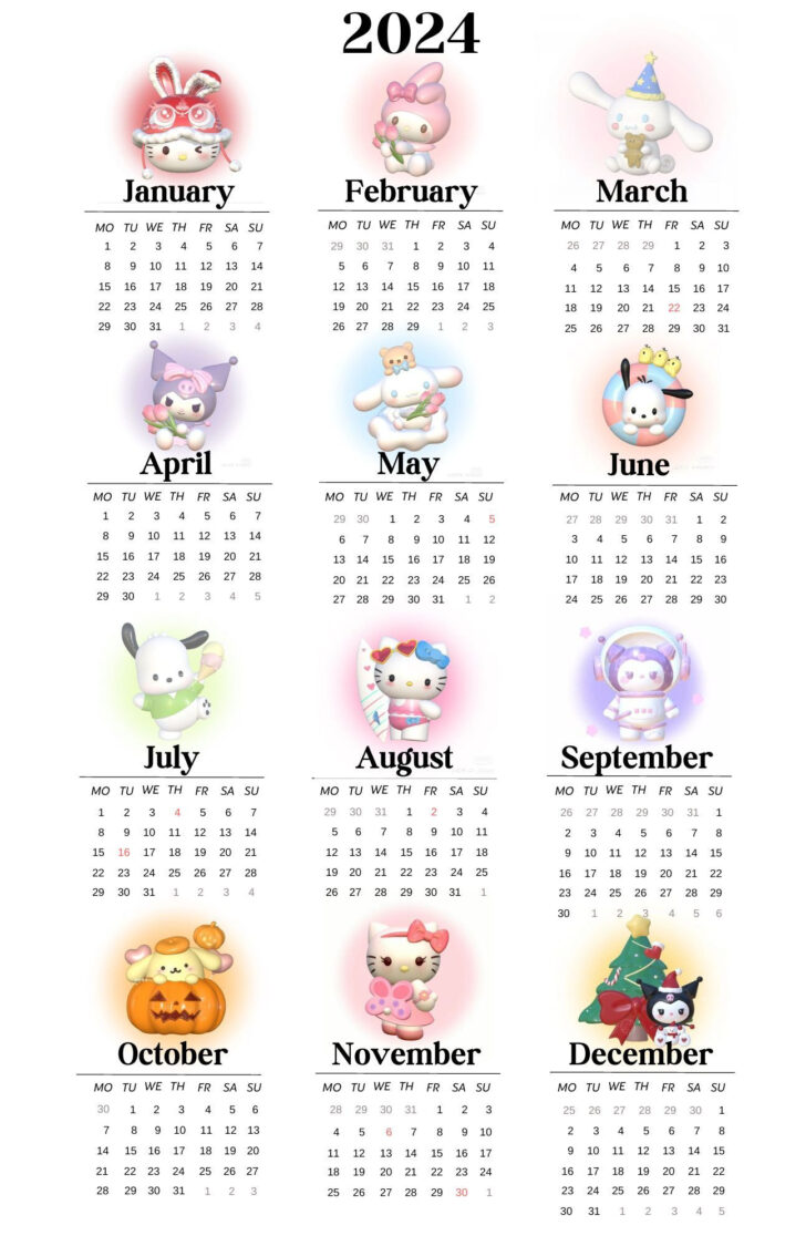 December 2024 Hello Kitty Calendar Printable