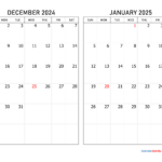 December 2024 And January 2025 Calendar | Calendar Quickly For December 2024   January 2025 Calendar Printable