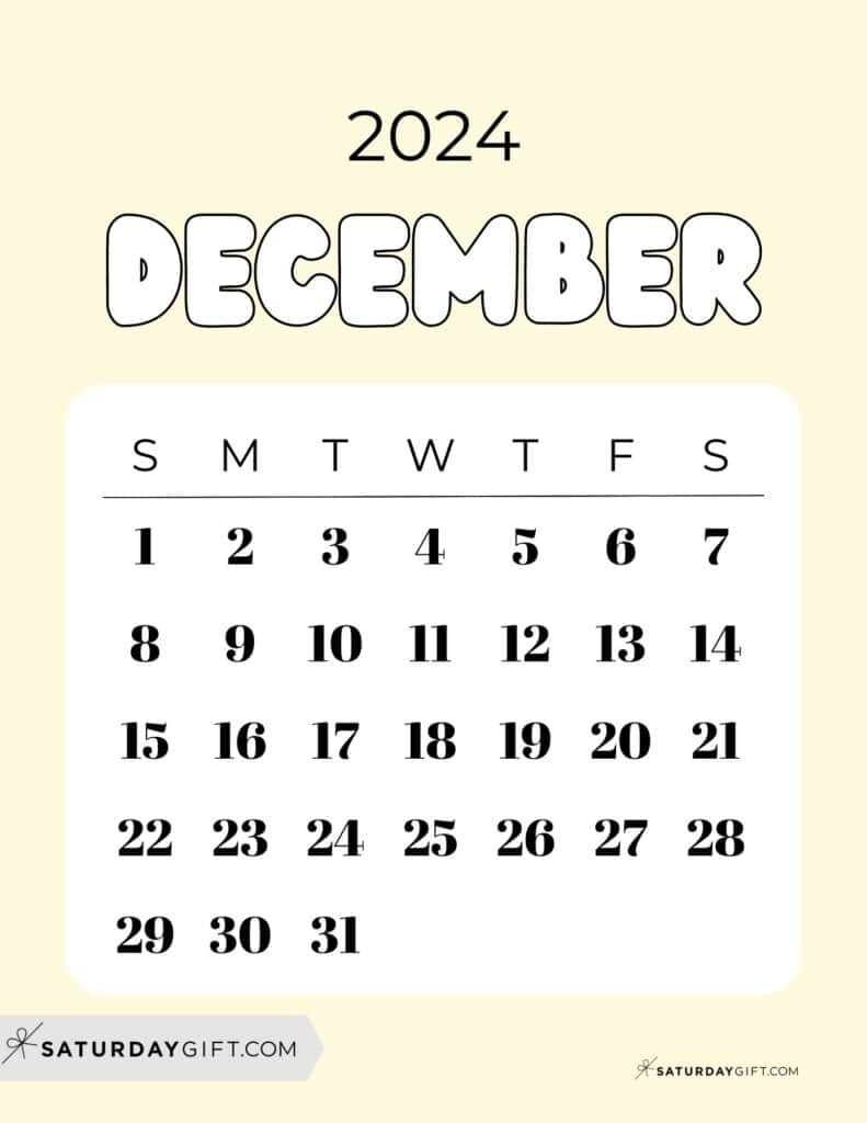 December 2024 Calendar - 20 Cute &amp;amp; Free Printables | Saturdaygift for Cute December 2024 Printable Calendar