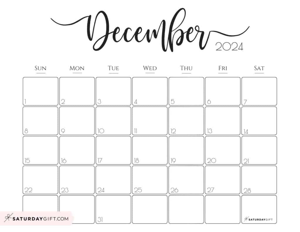 December 2024 Calendar - 20 Cute &amp;amp; Free Printables | Saturdaygift for December 2024 Bullet Journal Calendar Printable