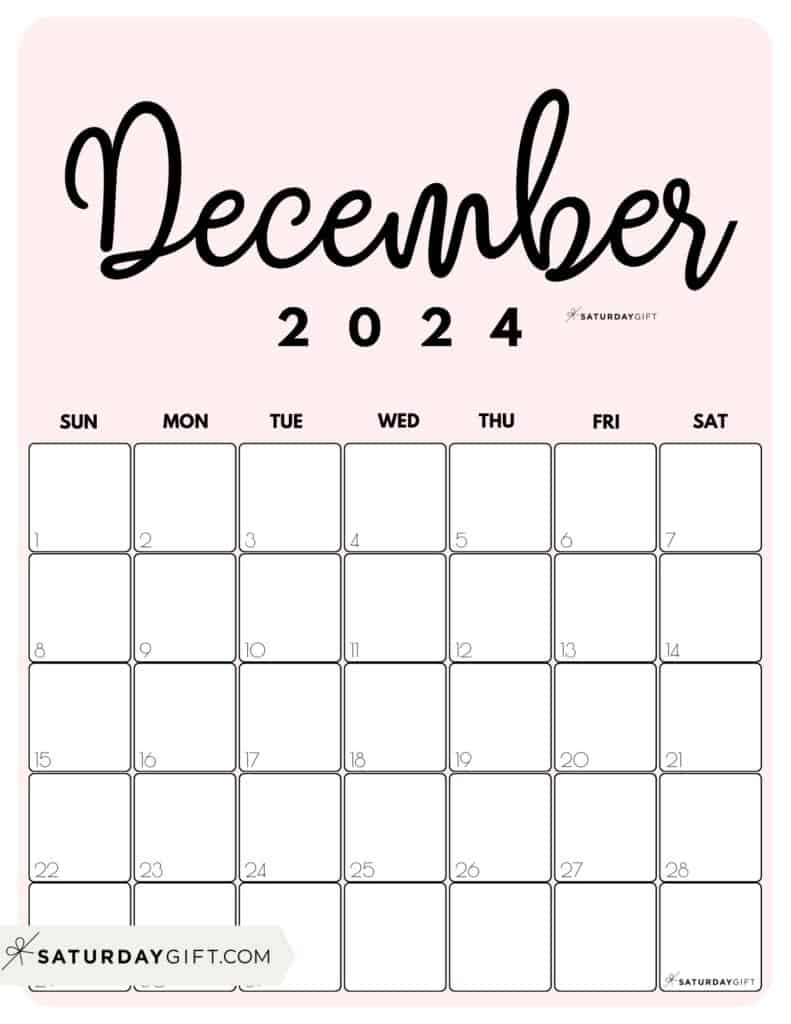 December 2024 Calendar - 20 Cute &amp;amp; Free Printables | Saturdaygift in Big Printable Calendar December 2024