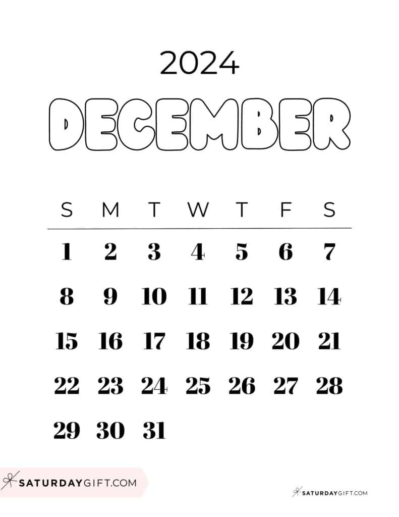 December 2024 Calendar - 20 Cute &amp;amp; Free Printables | Saturdaygift inside Cute December 2024 Calendar Free Printable