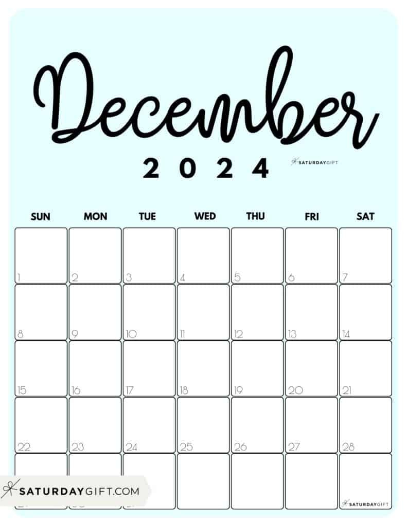 December 2024 Calendar - 20 Cute &amp;amp; Free Printables | Saturdaygift inside December 2024 Calendar Printable Vertical