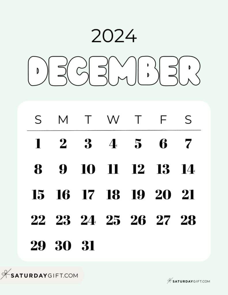 December 2024 Calendar - 20 Cute &amp;amp; Free Printables | Saturdaygift within Cute Printable Calendar 2024 December