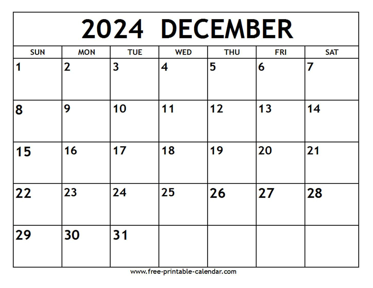 December 2024 Calendar - Free-Printable-Calendar with regard to 2024 December Calendar Printable Australia