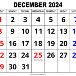 December 2024 Calendar (Free Printable) – Diy Projects, Patterns In December 2024 Calendar Printable With Large Print