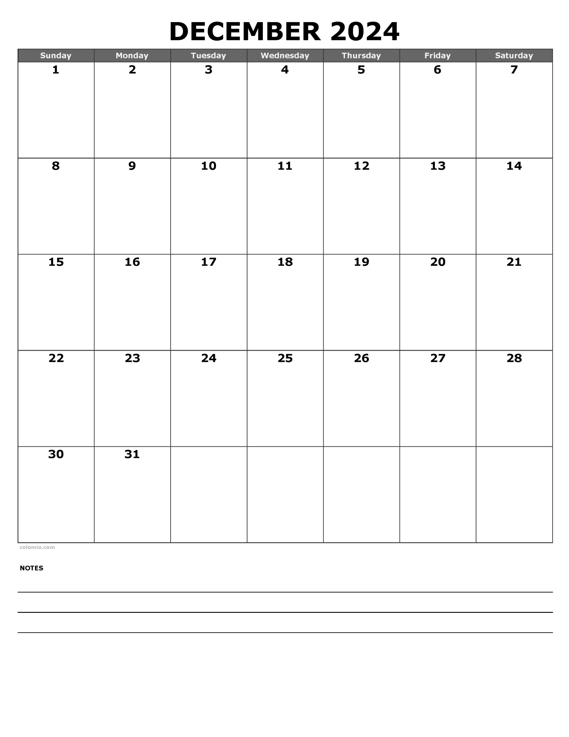 December 2024 Calendar | Free Printable Pdf, Xls And Png for Blank Calendar December 2024 Printable