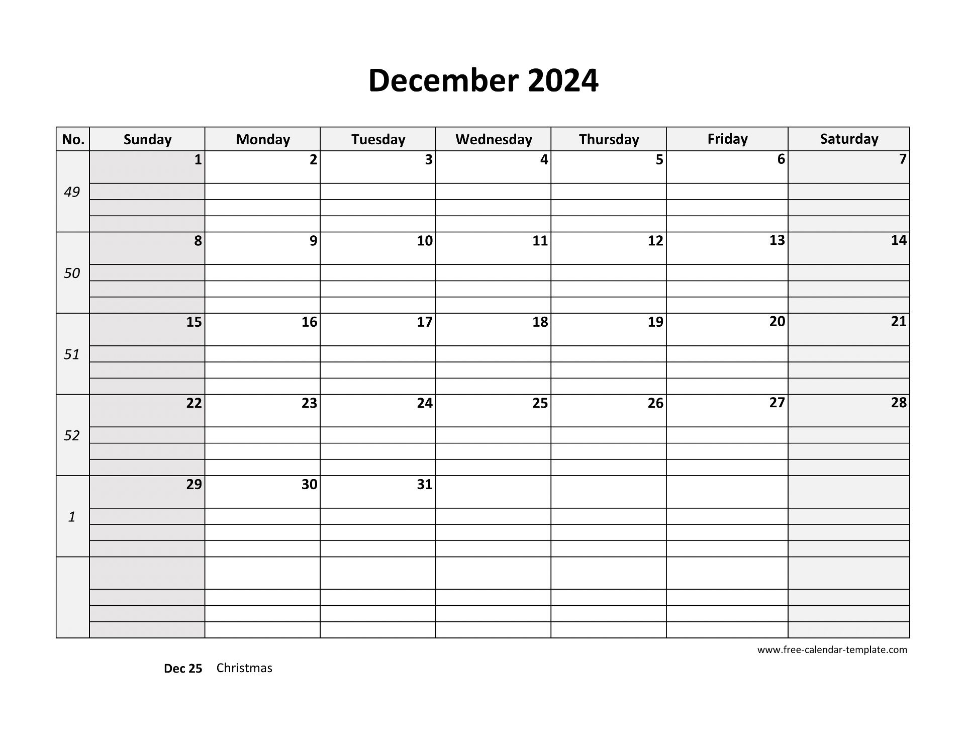 December 2024 Calendar Free Printable With Grid Lines Designed for December 2024 Daily Calendar Printable