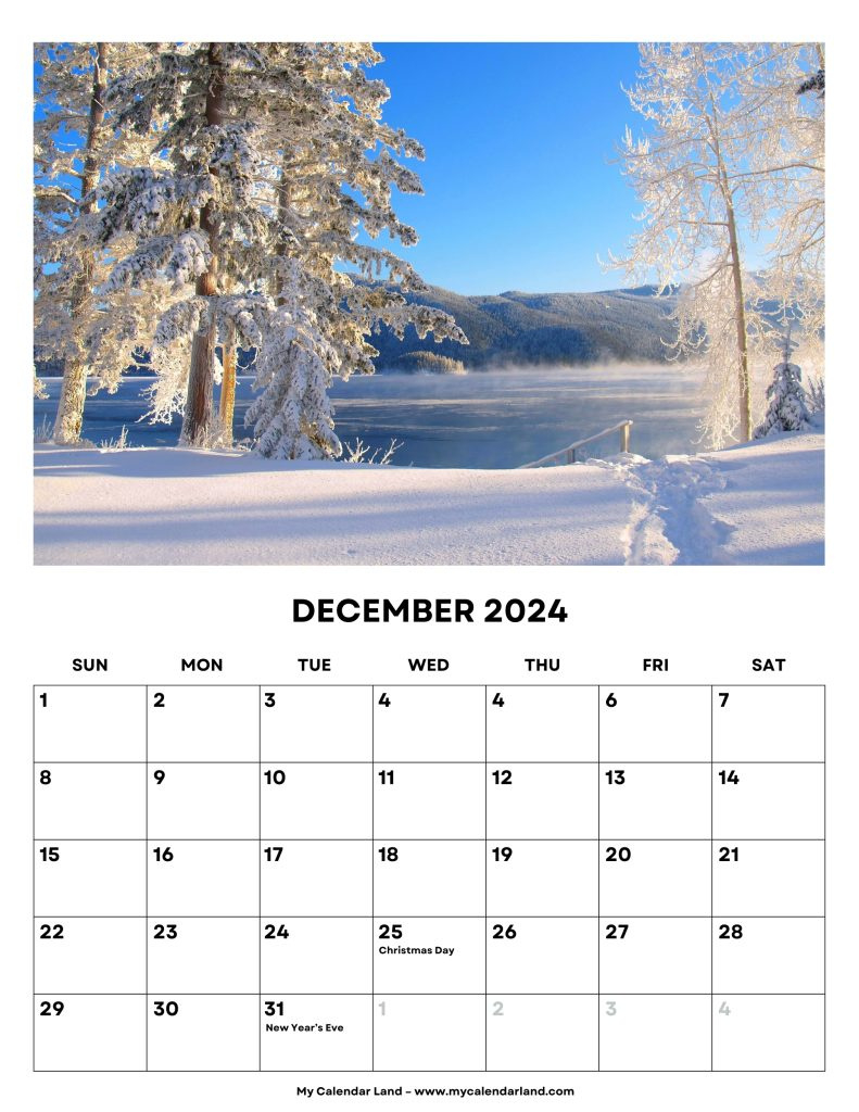 December 2024 Calendar – My Calendar Land for December 2024 Printable Calendar Landscape