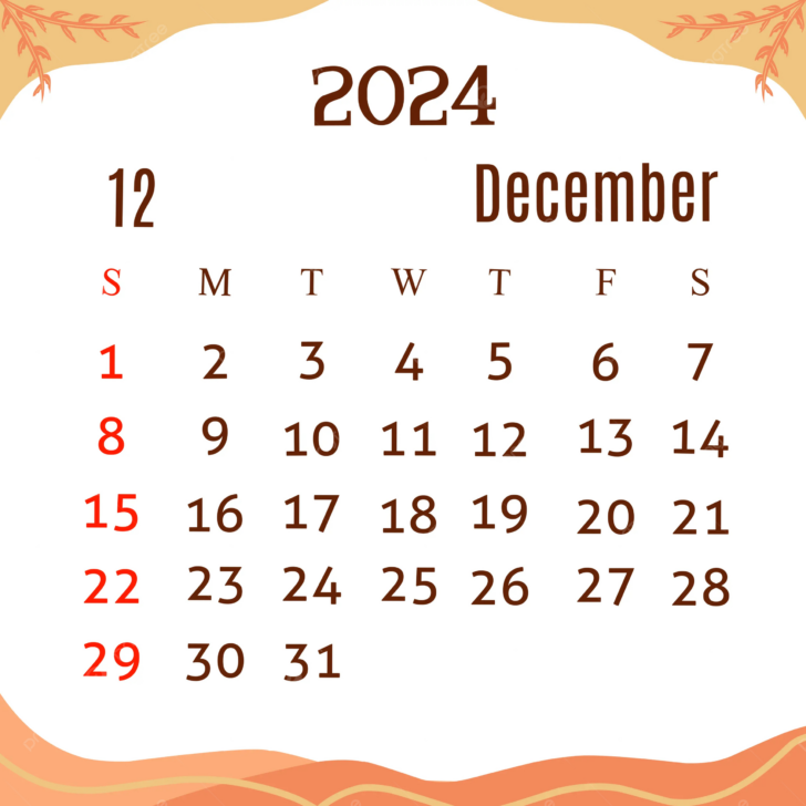 December 2024 Calendar Printable Clipart