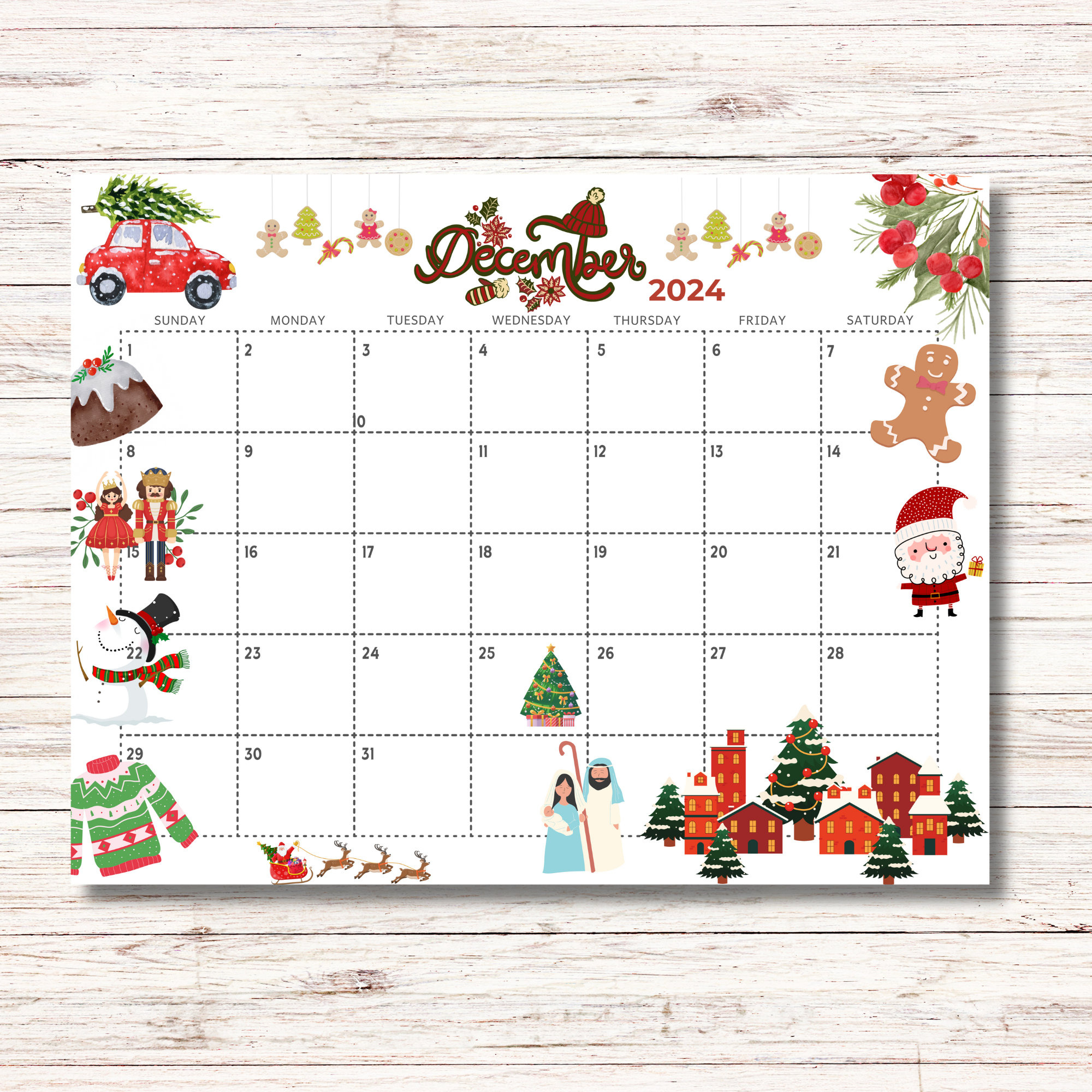 December 2024 Calendar Printable Kids Calendar 2024 Wall Calendar in December 2024 Calendar Printable Kids