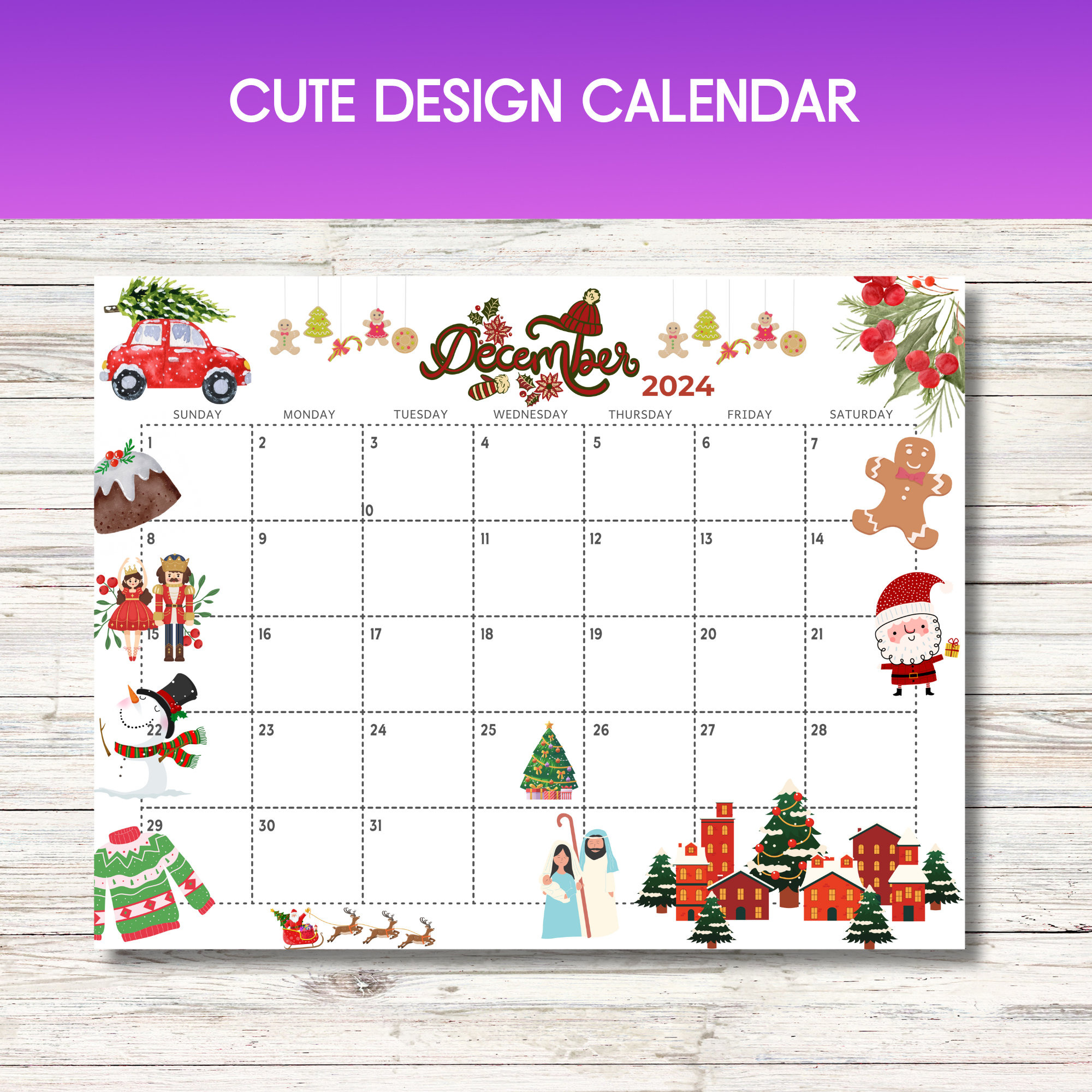 December 2024 Calendar Printable Kids Calendar 2024 Wall Calendar intended for Printable December 2024 Calendar For Kindergarten