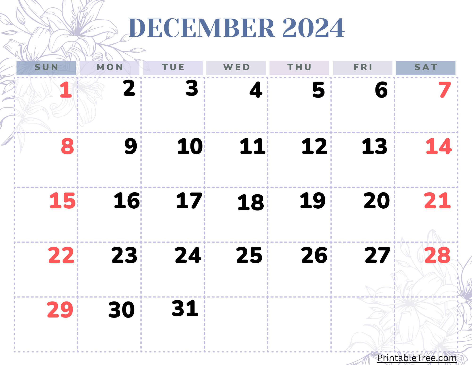 December 2024 Calendar Printable Pdf Blank Free Templates intended for December 2024 Calendar Numbers Printable