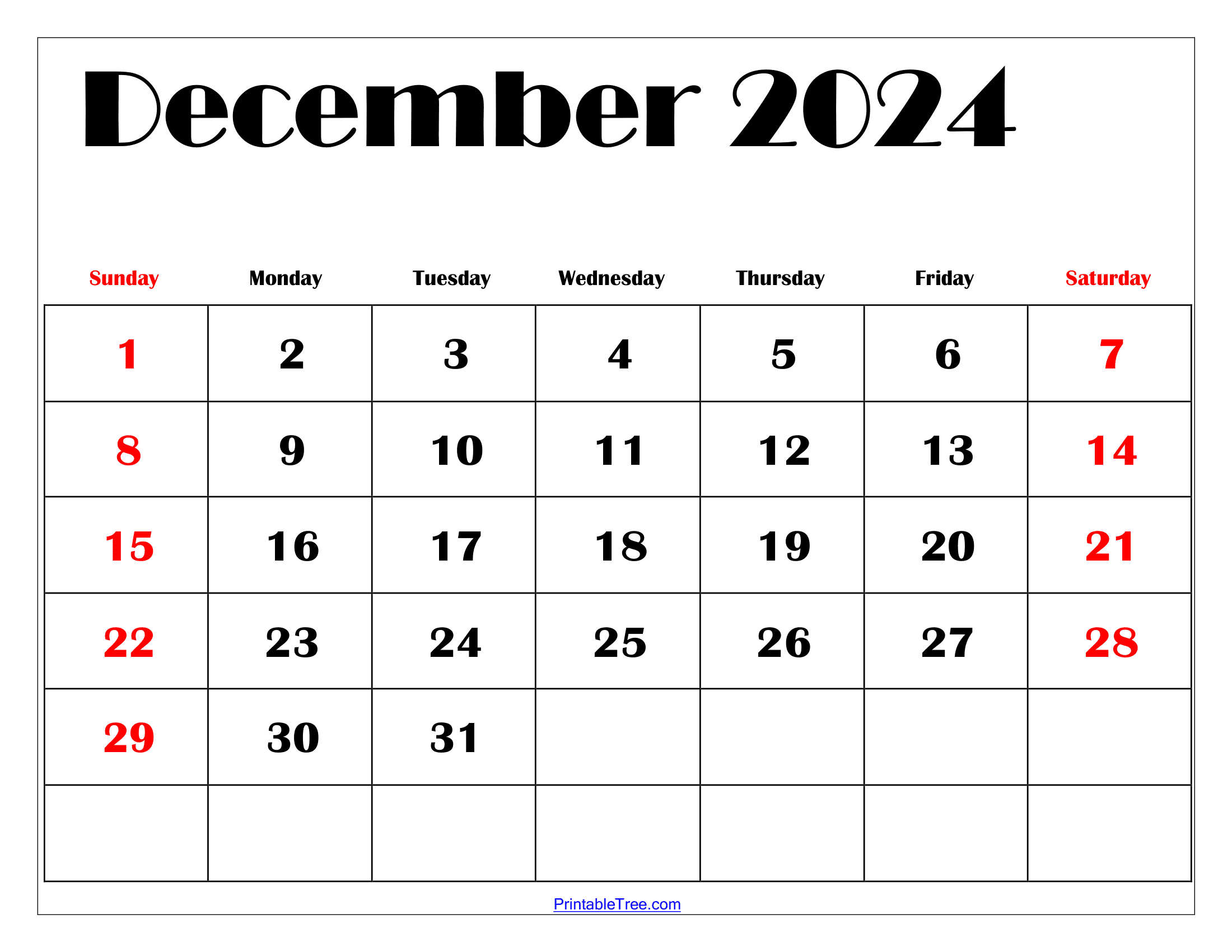 December 2024 Calendar Printable Pdf Blank Free Templates with regard to Daily Calendar Printable December 2024