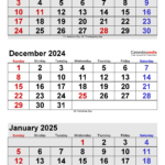 December 2024 Calendar | Templates For Word, Excel And Pdf For Calendar November 2024 December 2024 January 2025 Printable