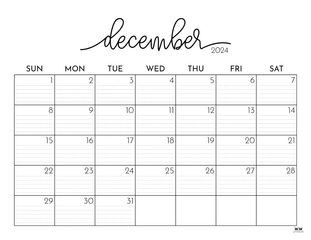 December 2024 Calendars - 50 Free Printables | Printabulls for Daily Calendar Printable December 2024