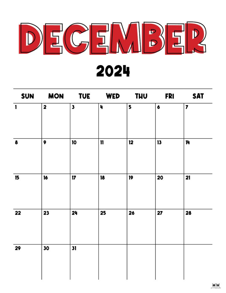 December 2024 Calendars - 50 Free Printables | Printabulls for December 2024 22 Calendar Printable