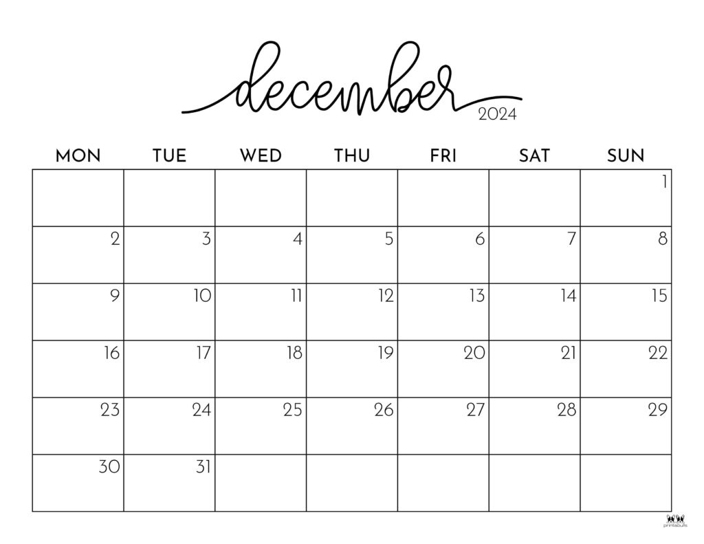 December 2024 Calendars - 50 Free Printables | Printabulls in Calendar December 2024 Printable A4