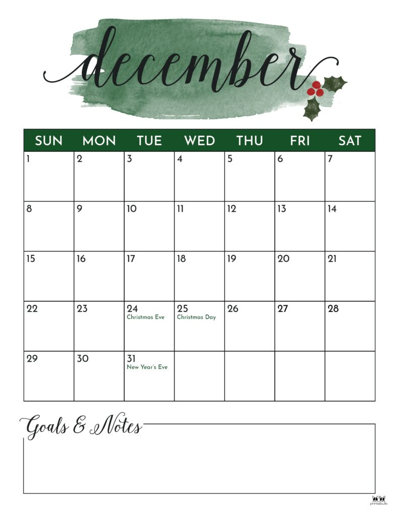 December 2024 Calendars - 50 Free Printables | Printabulls in Cute December 2024 Calendar Free Printable