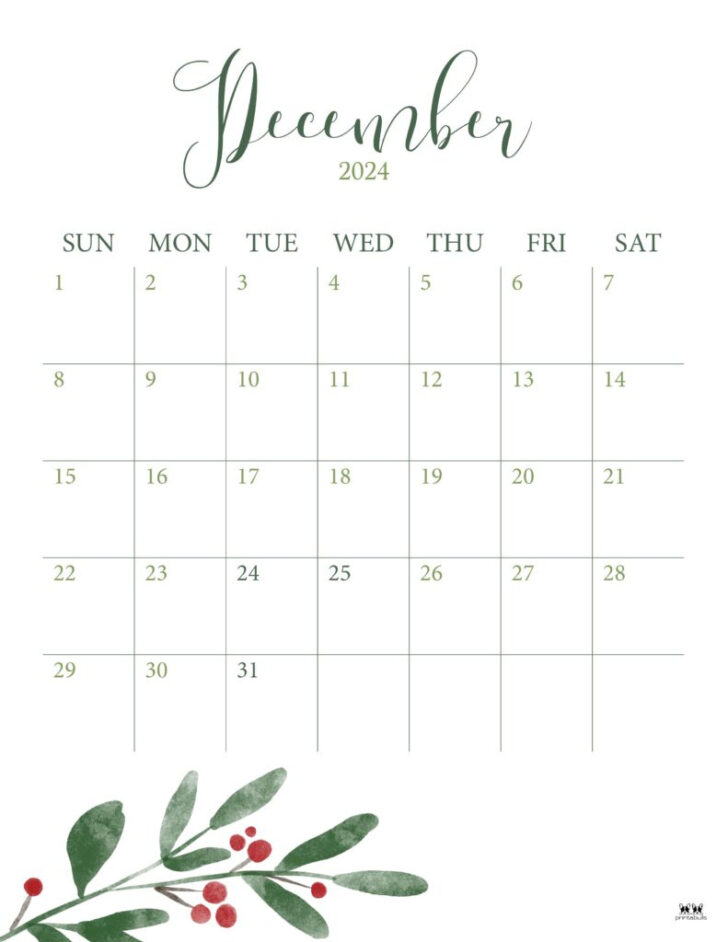 December 2024 Printable Calendar Holiday Design