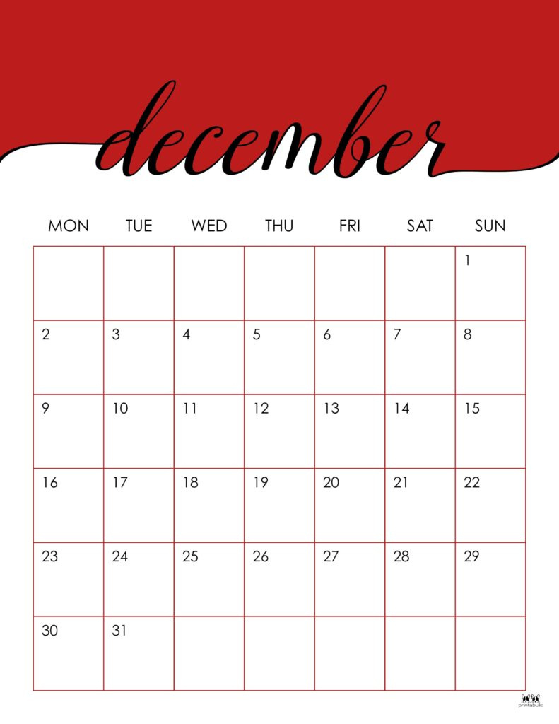 December 2024 Calendars - 50 Free Printables | Printabulls intended for Christmas Style Printable December 2024 Calendar Large Print