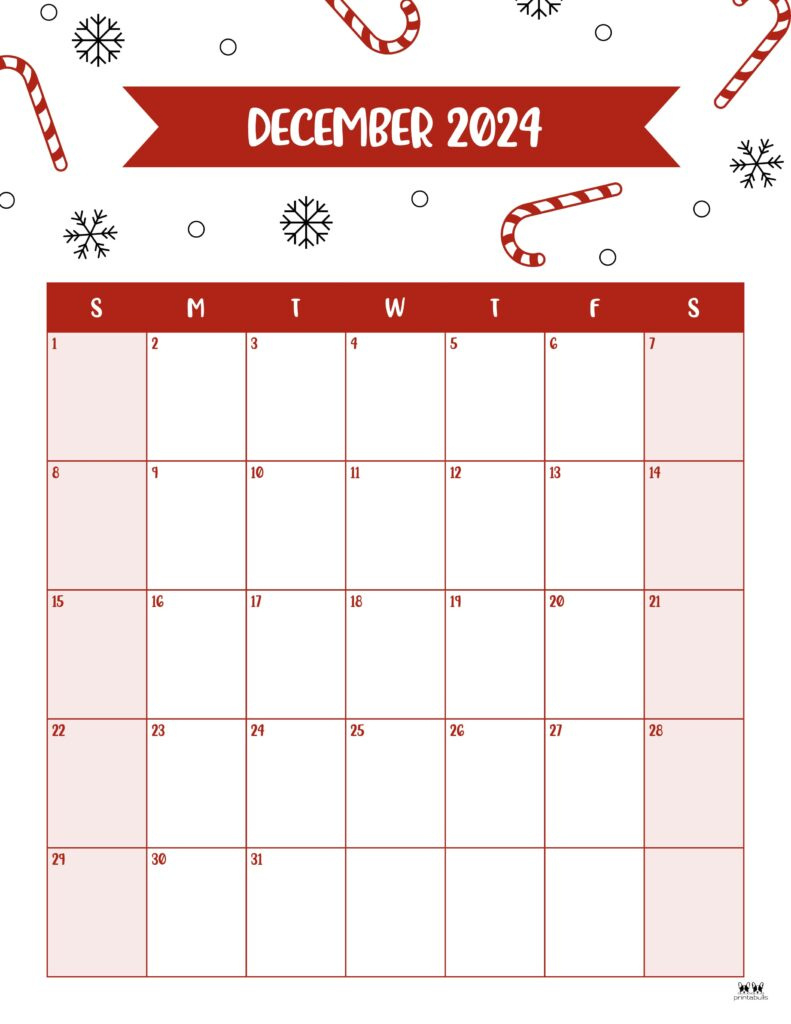 December 2024 Calendars - 50 Free Printables | Printabulls intended for December 2024 Calendar Printable Vertical