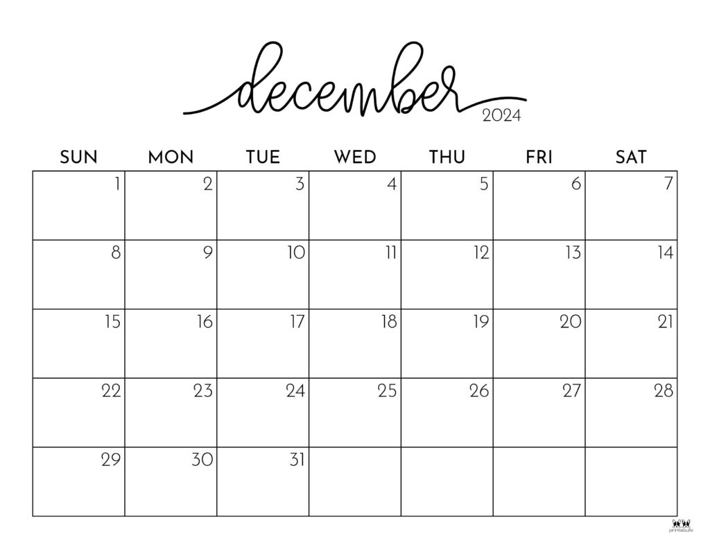 December 2024 Calendars - 50 Free Printables | Printabulls pertaining to December 2024 Calendar Printable With Large Print