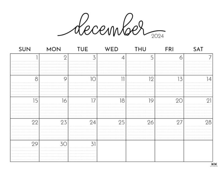 December Calendar 2024 With Holidays Printable