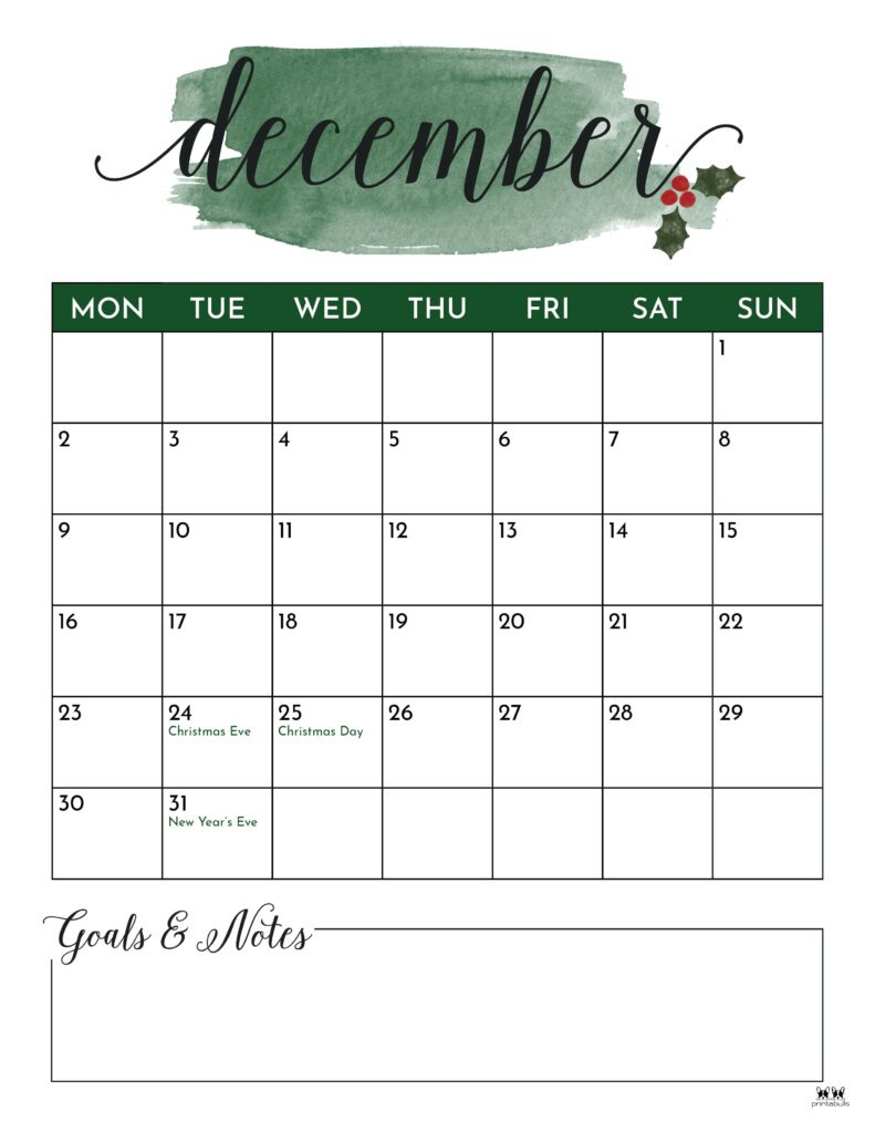 December 2024 Calendars - 50 Free Printables | Printabulls throughout December 2024 Calendar Printable Portrait