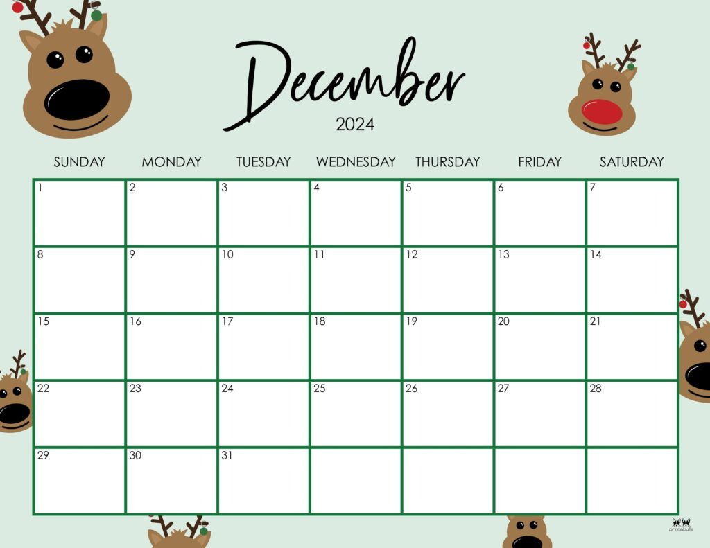 December 2024 Calendars - 50 Free Printables | Printabulls with regard to Cute Printable December 2024 Calendar Large Print