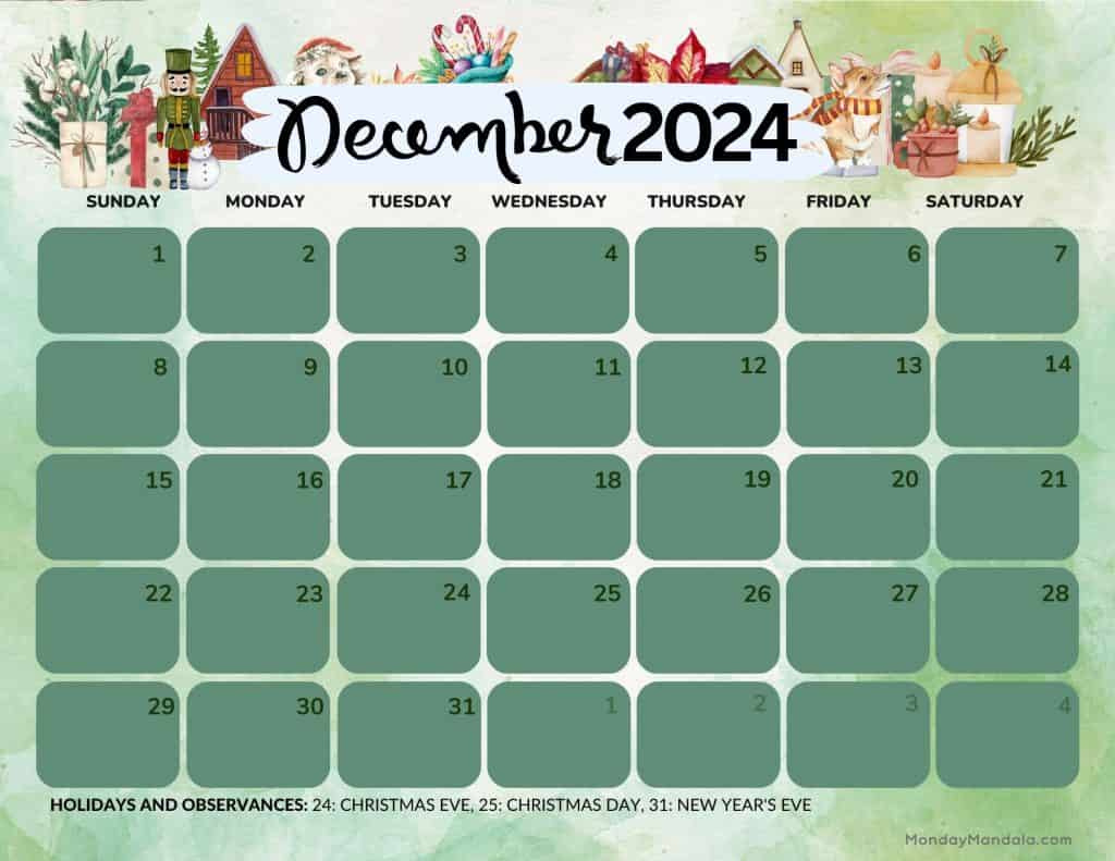 December 2024 Calendars (52 Free Pdf Printables) in December 2024 Calendar Printable Landscape