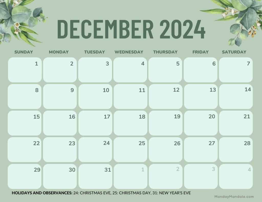 December 2024 Calendars (52 Free Pdf Printables) intended for December 2024 Calendar Printable Landscape