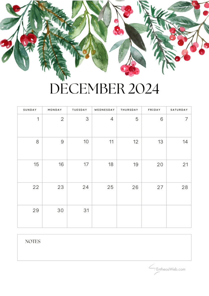 A4 December 2024 Calendar Printable