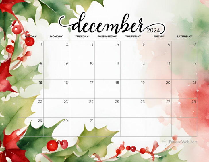 December 2024 Color Coded Calendar Pages Printable