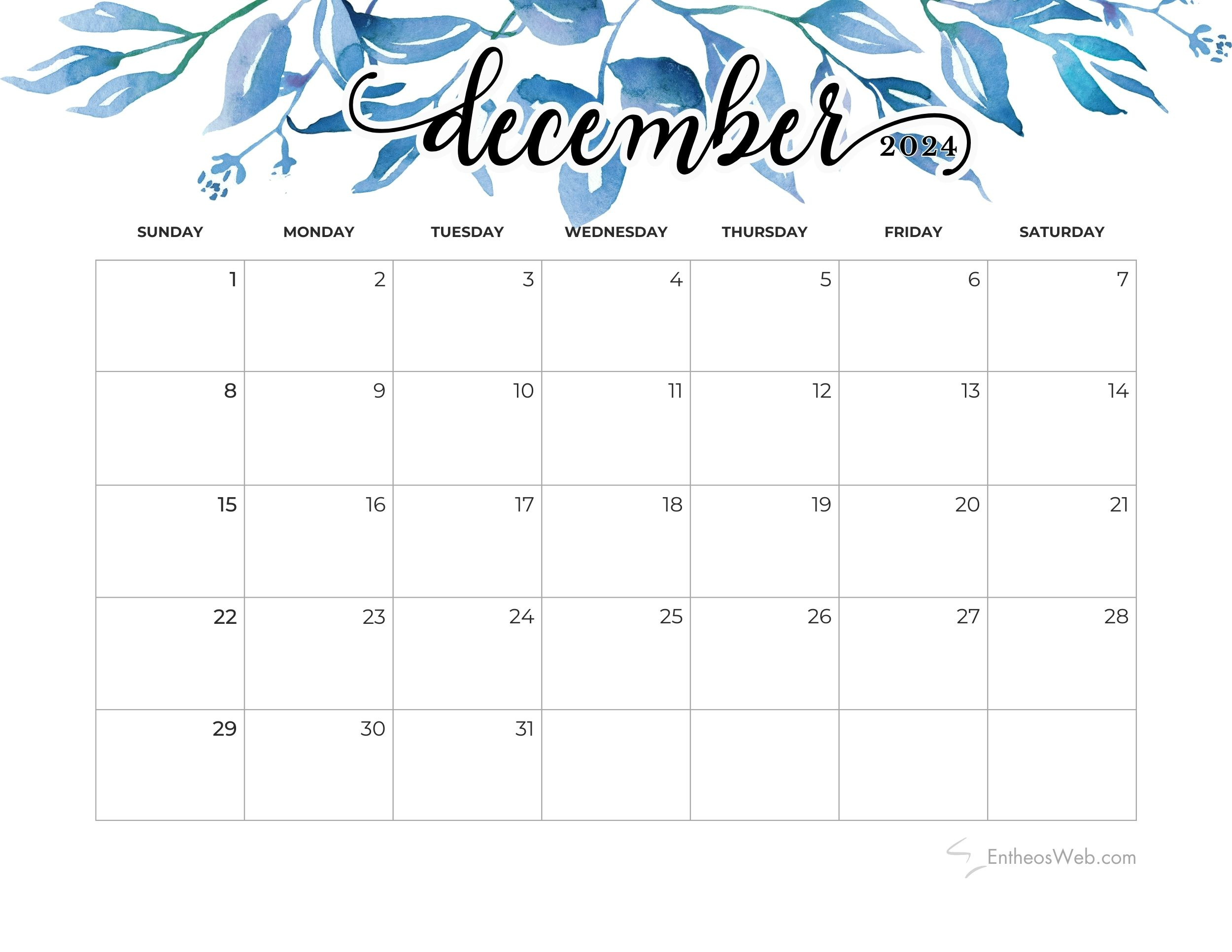 December 2024 Calendars | Entheosweb with Blue Calendar Printable For December 2024