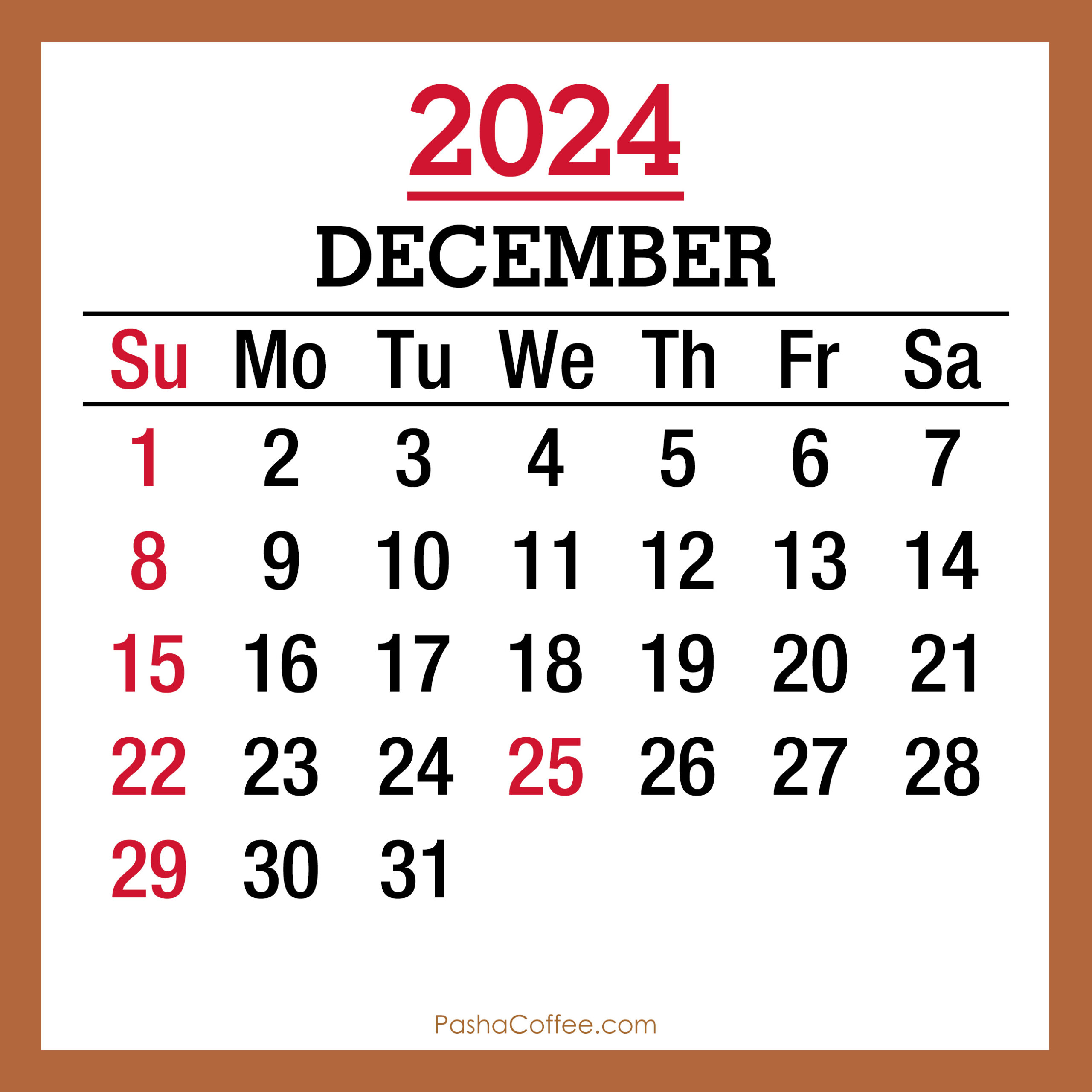 December 2024 Monthly Calendar With Holidays, Printable Free in December 2024 Calendar Holidays Printable