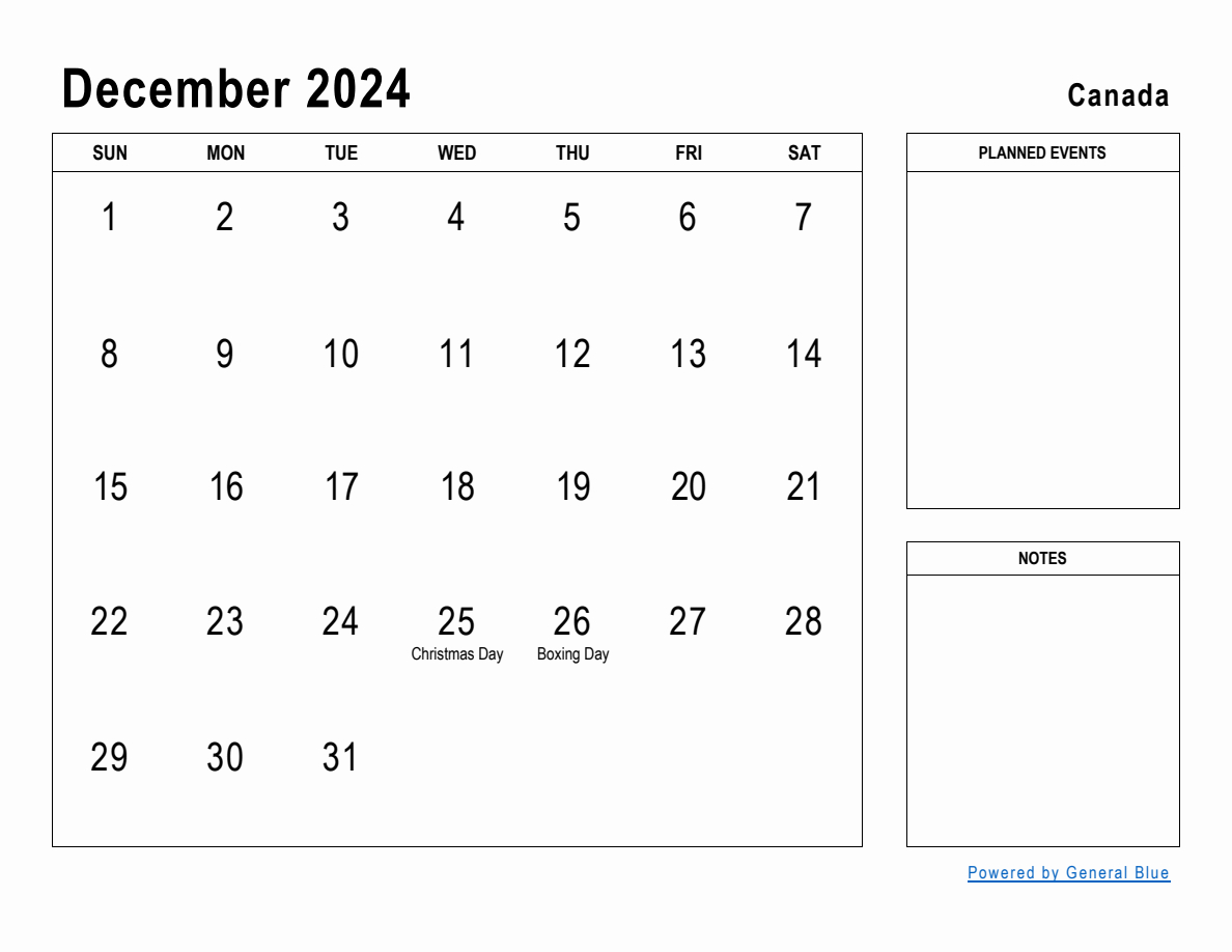 December 2024 Planner With Canada Holidays pertaining to December 2024 Printable Calendar Canada